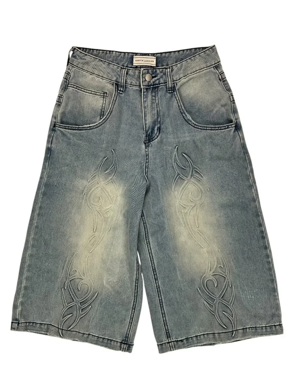 Austin Landing Queen Jorts Denim Shorts 3 Blue Embroidered Tribal Skater